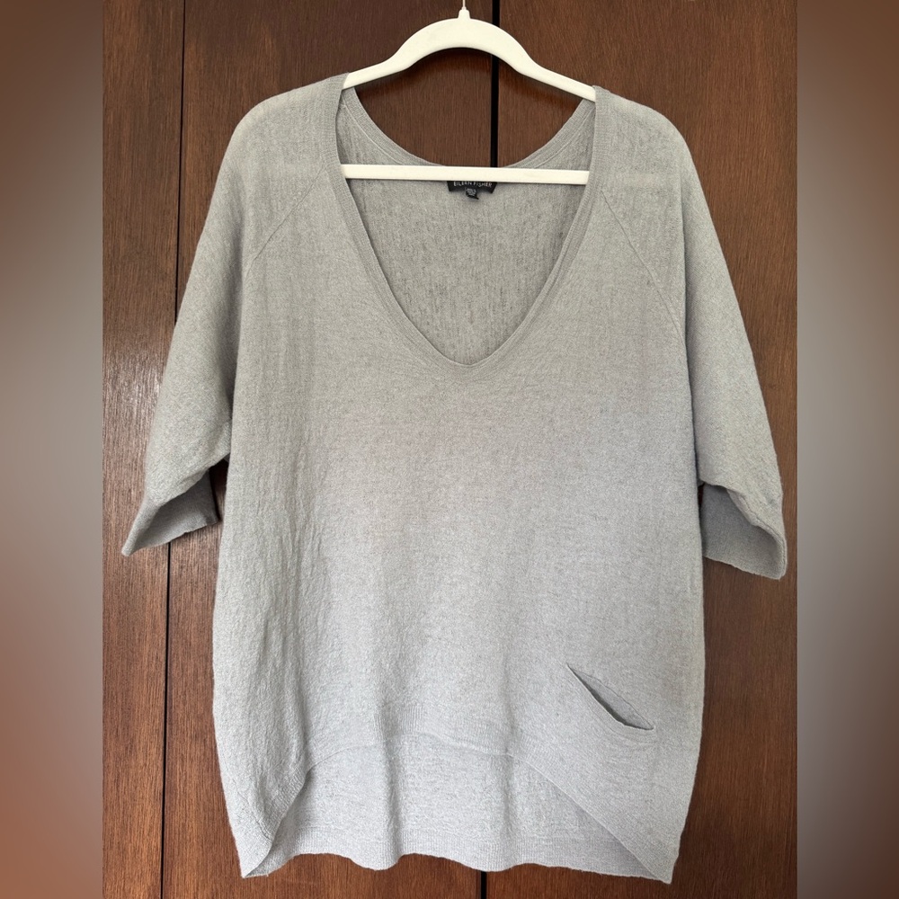 Eileen Fisher Gray V-Neck Sweater with Pocket
